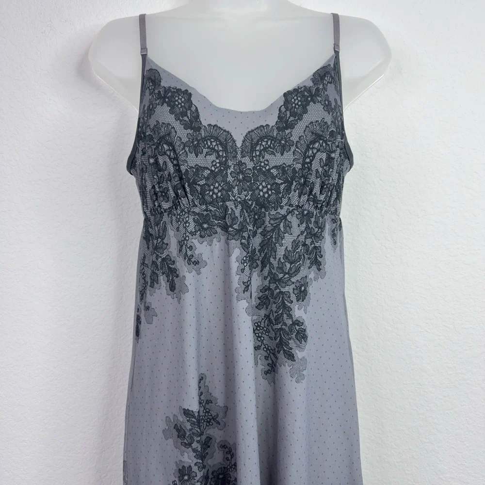 Commando Nightgown Womens S/M‎ Gray Antique Lace Print Microfiber Sleep Chemise